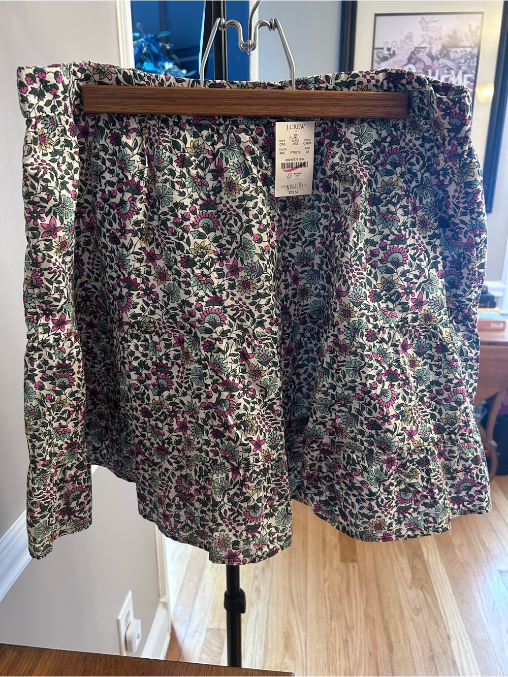 J. Crew Green & Pink Floral Tiered Mini Skirt